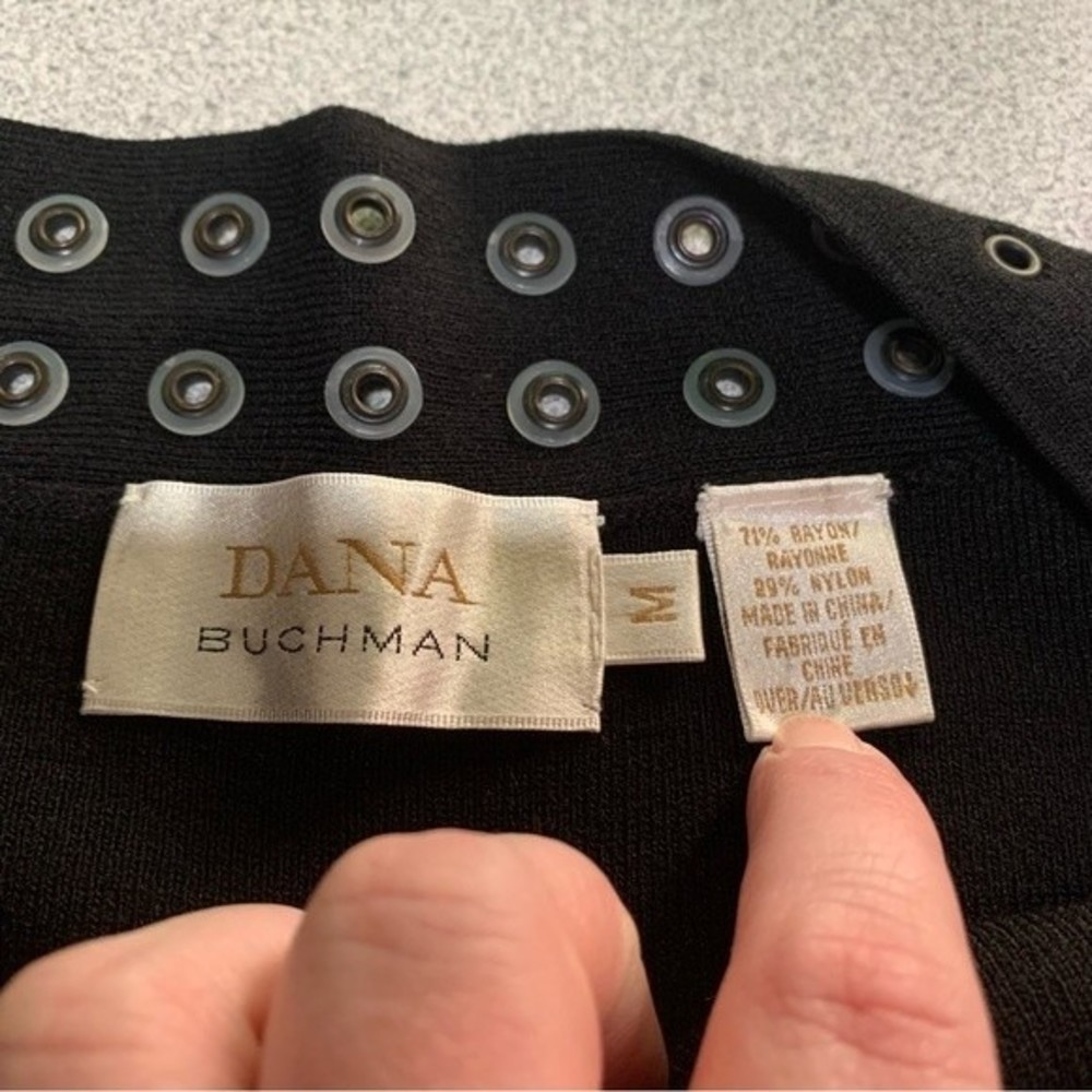 Dana Buchman Black Top Long Sleeve Grommet Detail Neckline Size Medium - Picture 6 of 8
